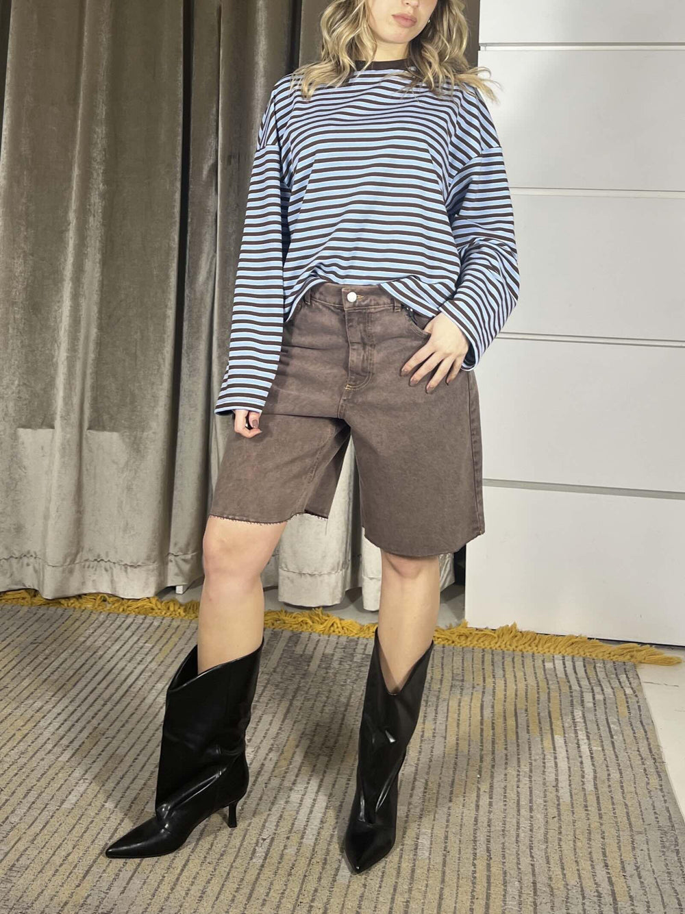 felpa over a righe celeste e cioccolato girocollo 26M3996CELESTE/CIOCCOLATO TENSIONE IN