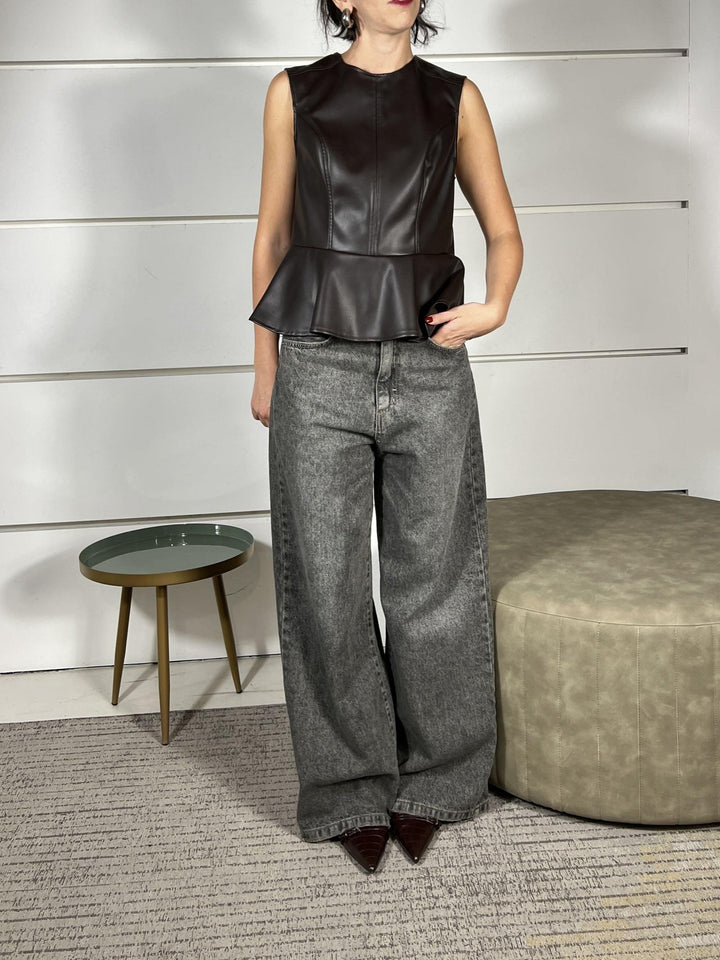 top in ecopelle a fascia svasato nel fondo moro M09184MORO SUSY MIX