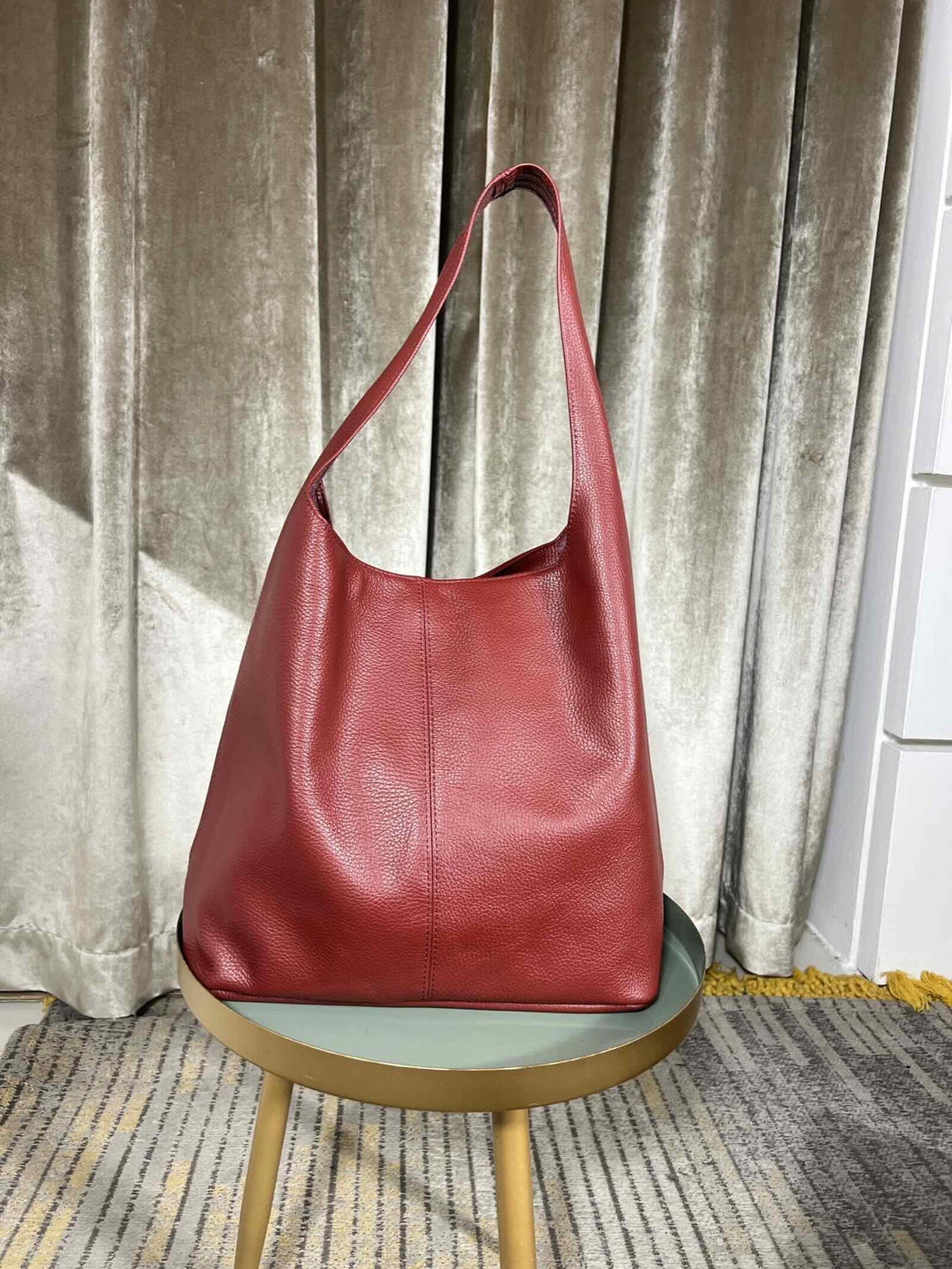 borsa a spalla bordeaux in vera pelle con zip 597810 BORDEAUX FEMME CAFE SELECTION