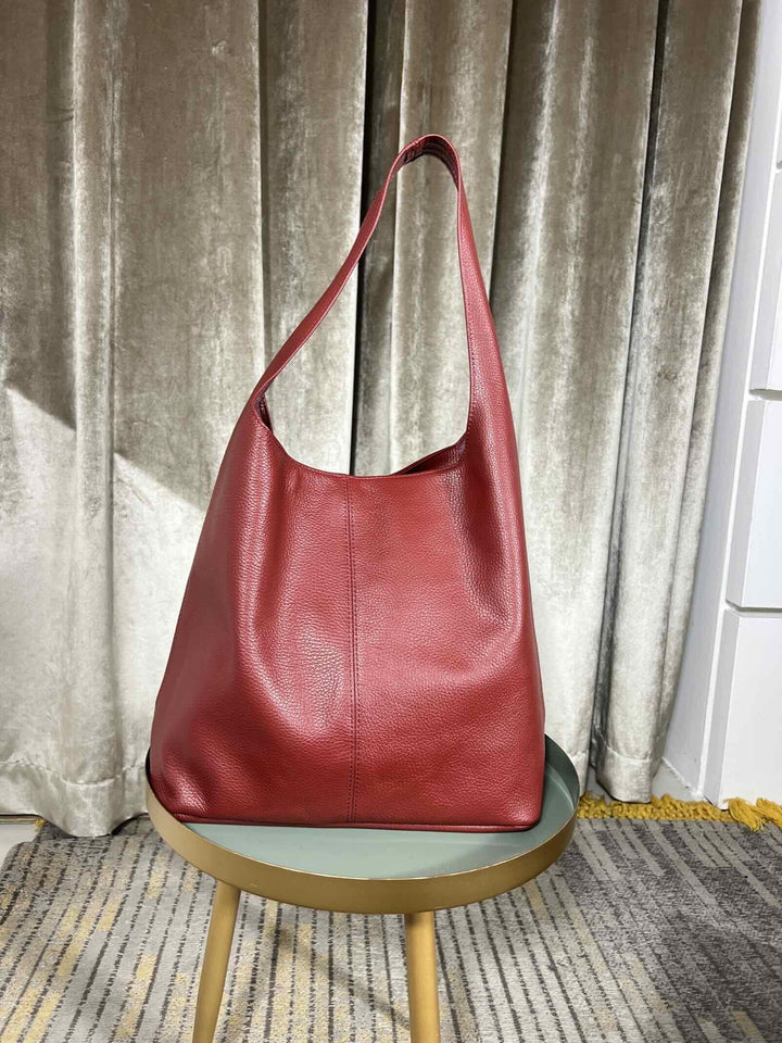 borsa a spalla bordeaux in vera pelle con zip 597810 BORDEAUX FEMME CAFE SELECTION