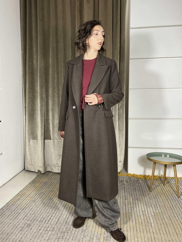 cappotto lungo con spacco nel retro con bottoni cioccolato CP48TNSN-AI25CIOCCOLATO TENSIONE IN