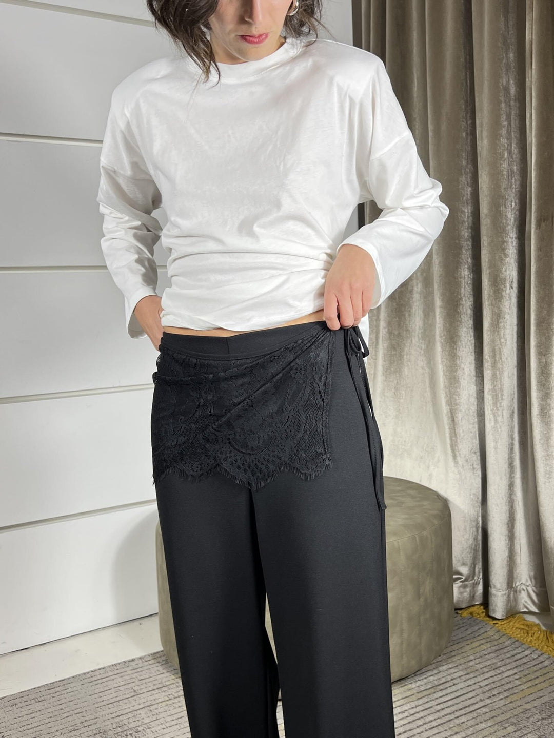 pantalone con fusciacca in pizzo nero 607420NERO SUSY MIX