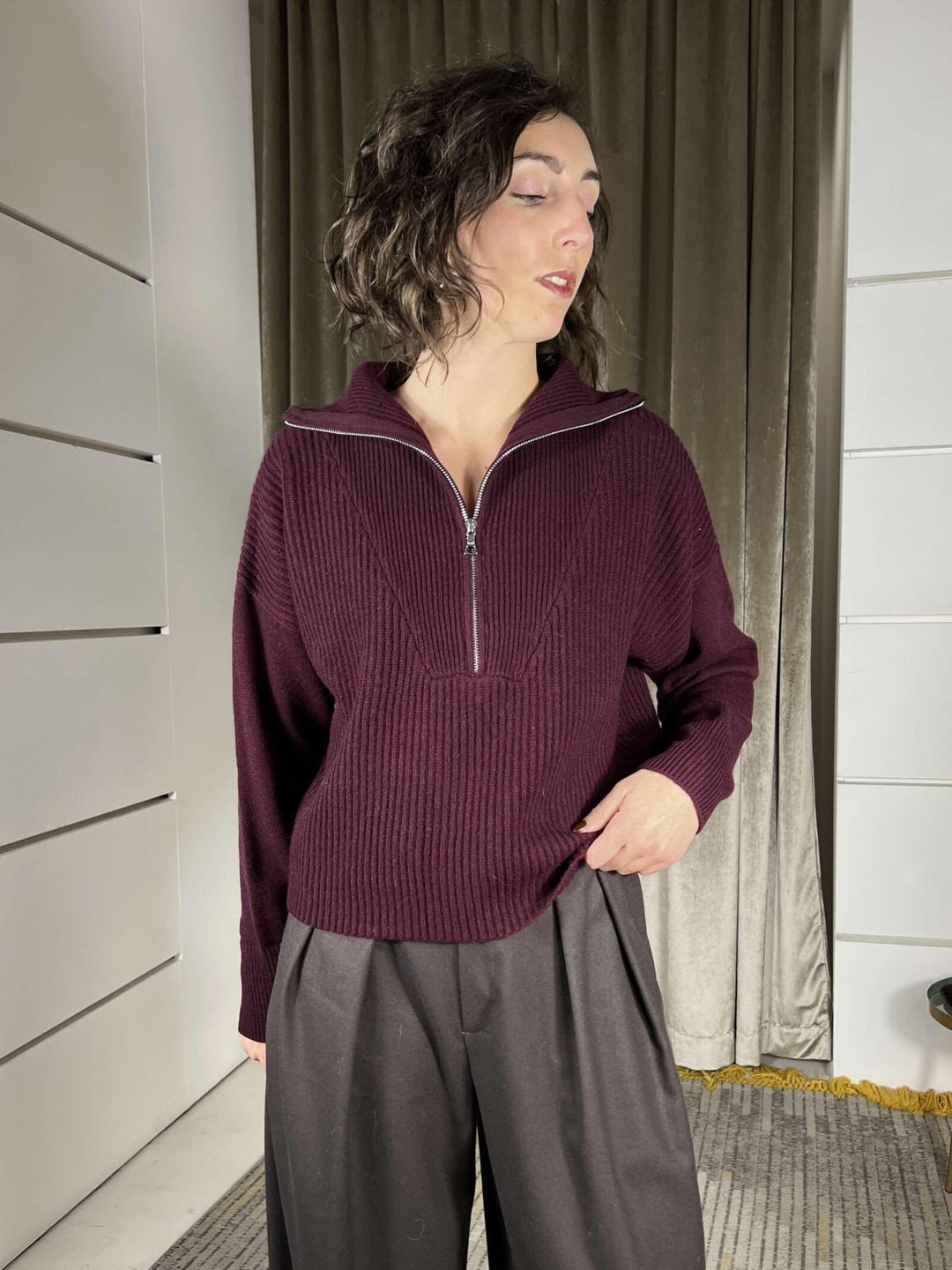 maglione con zip 100% lana vino WL794AI25VINO TENSIONE IN