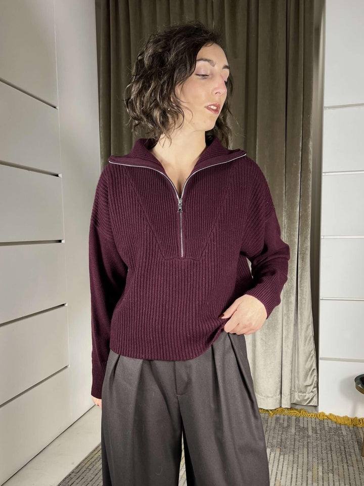 maglione con zip 100% lana vino WL794AI25VINO TENSIONE IN