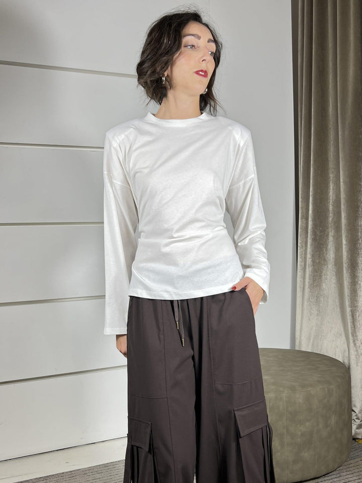 t-shirt bianca manica lunga con laccetto dietro e spallina UF0168BIANCO VICOLO