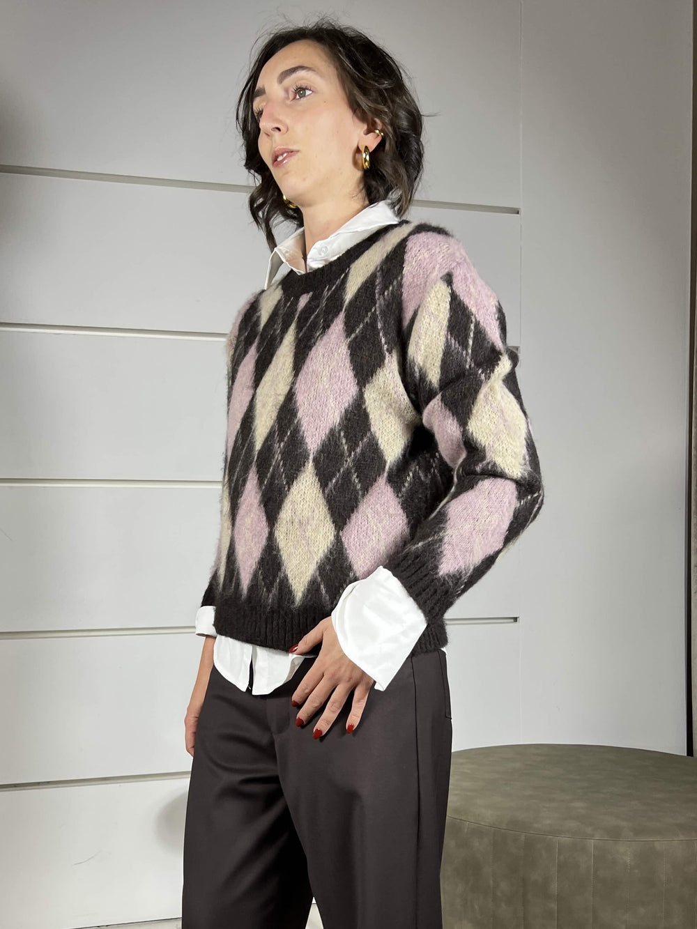 maglione con rombi moro e cipria in misto lana S01Y0279MORO PHILIA LOFT