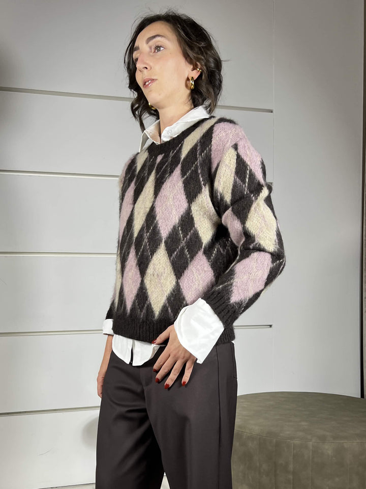 maglione con rombi moro e cipria in misto lana S01Y0279MORO PHILIA LOFT