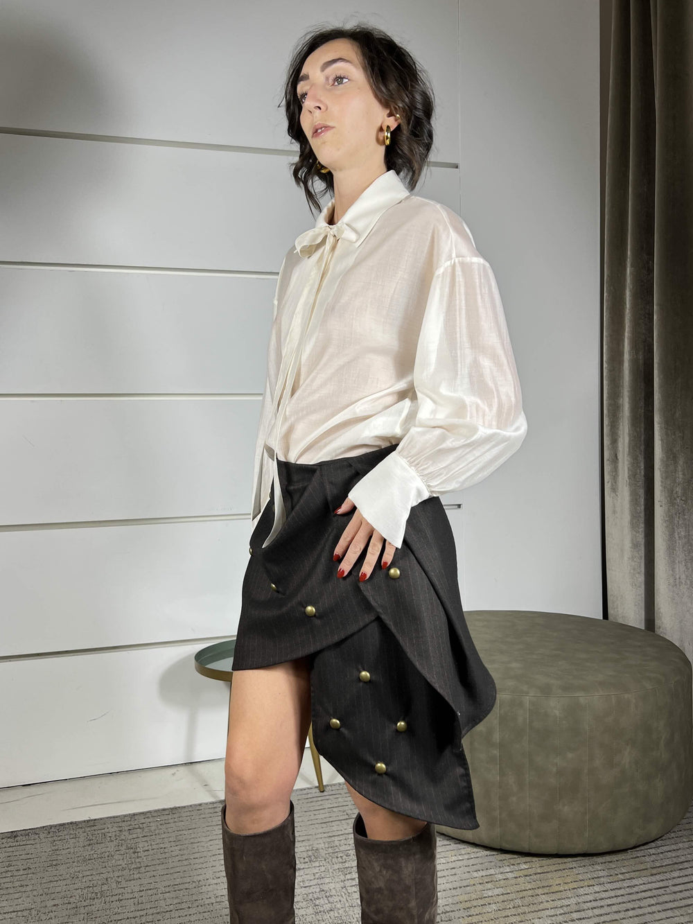 camicia in voile con colletto a camicia e fiocchetto gesso S01E0442GESSO PHILIA LOFT
