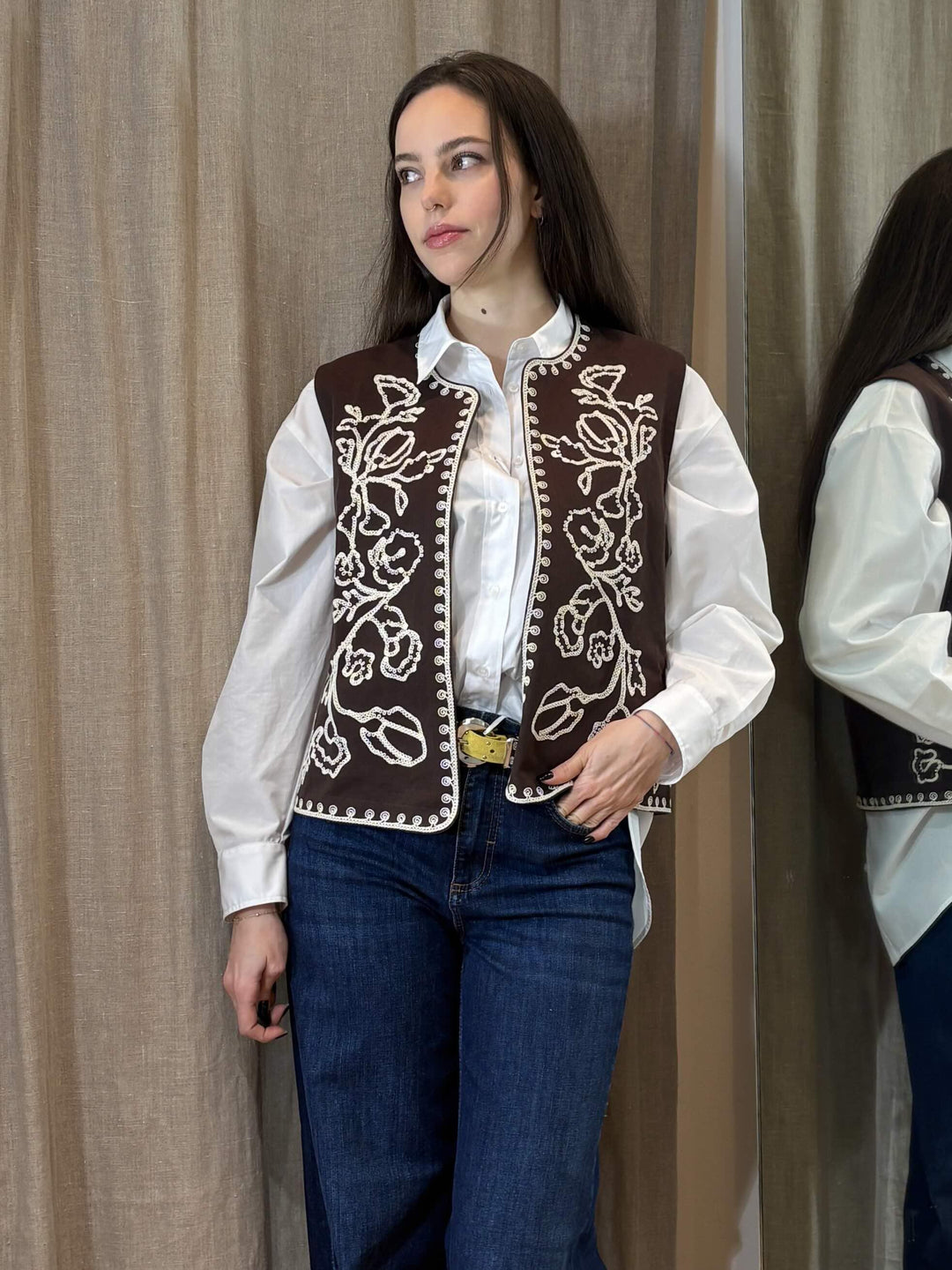 gilet testa di moro con ricami bianchi APOGEO002 PENNY BLACK