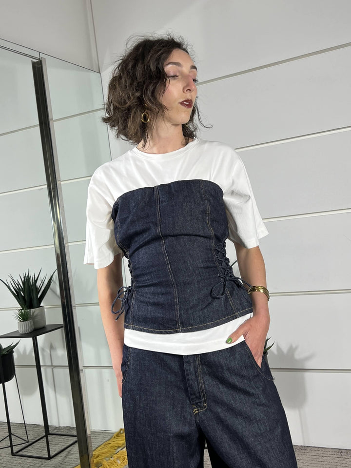 top a fascia in denim scuro a corsetto D02E1084DENIM PHILIA LOFT