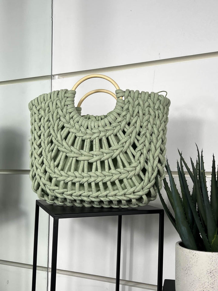 borsa verde  a intreccio in corda con tracolla CE-2504GREEN FEMME CAFE SELECTION
