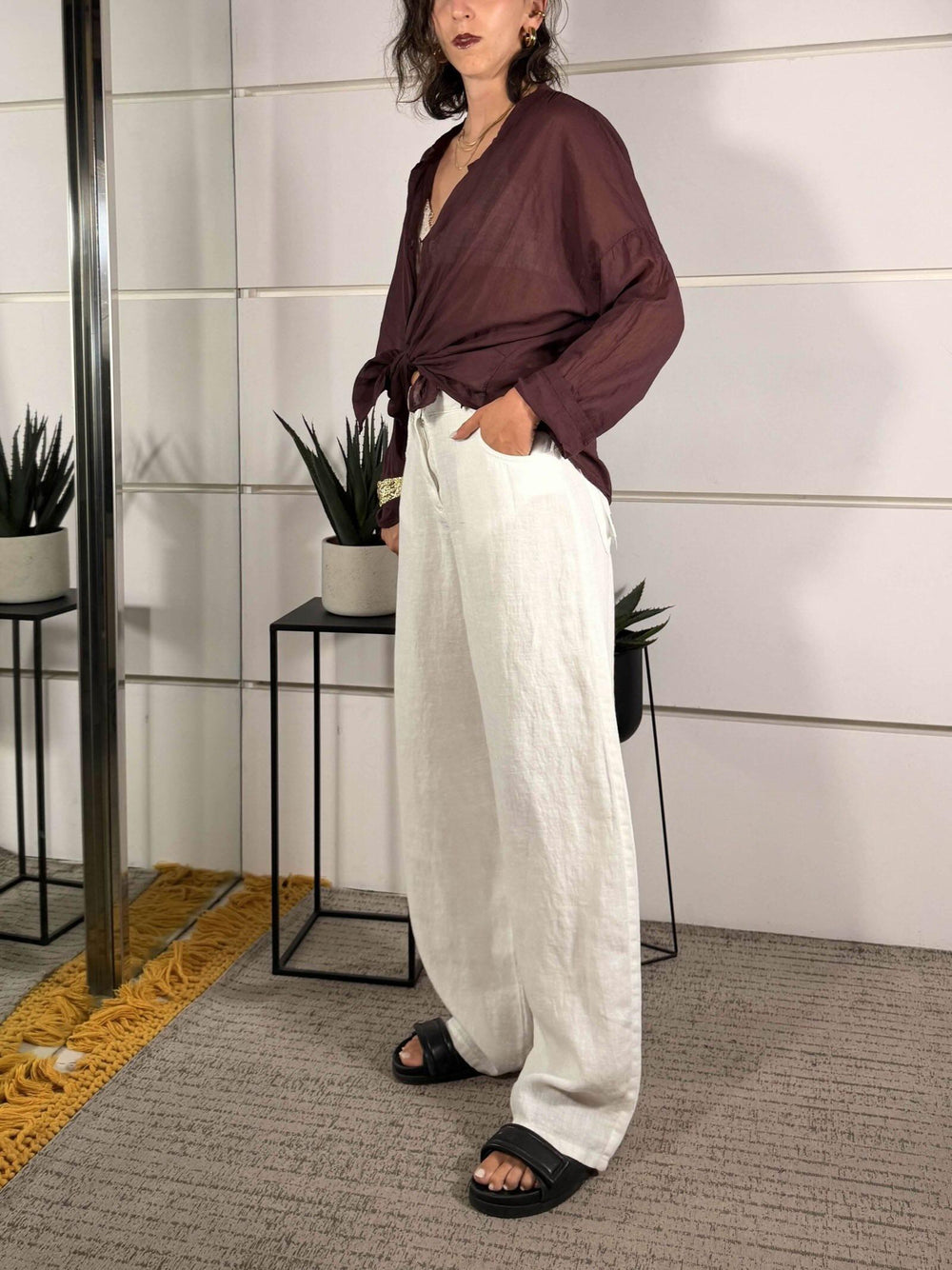 pantalone bella in lino bianco PLS-Q222BIANCO HAVE ONE
