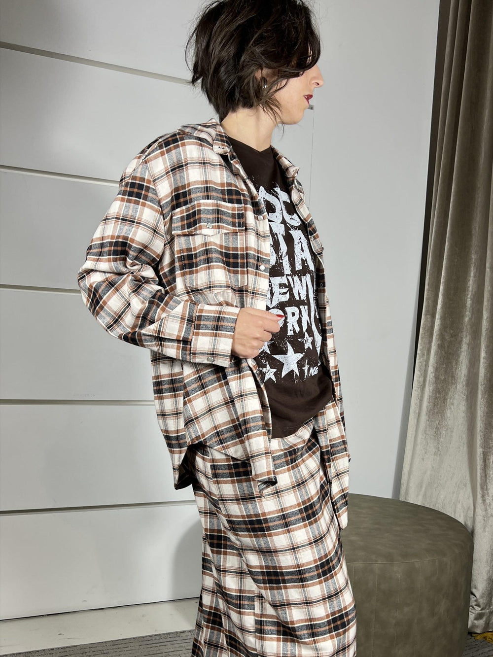 camicia check moro e burro con t-shirt FW250081AMORO/BURRO TENSIONE IN