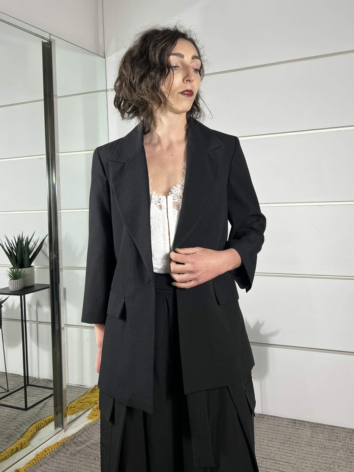 giacca manica 7/8 monopetto nera in cotone e viscosa 10496NERO SUSY MIX