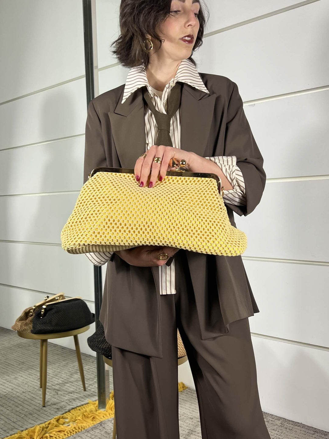 borsa clutch a rete gialla KSD52088YELLOW FEMME CAFE SELECTION