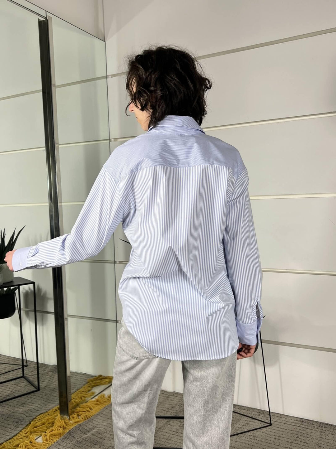 camicia a righe in misto cotone 26C3838CELESTE TENSIONE IN