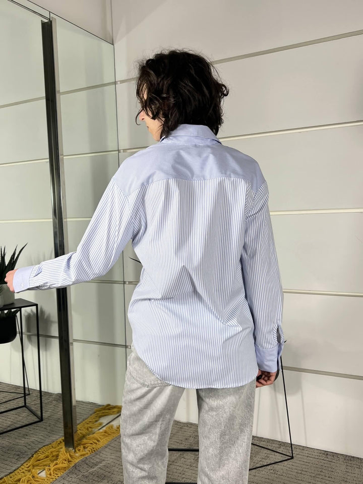 camicia a righe in misto cotone 26C3838CELESTE TENSIONE IN