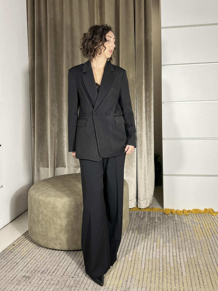 pantalone a palazzo con corsetto in pizzo nero P6C3KFU1900 IMPERIAL