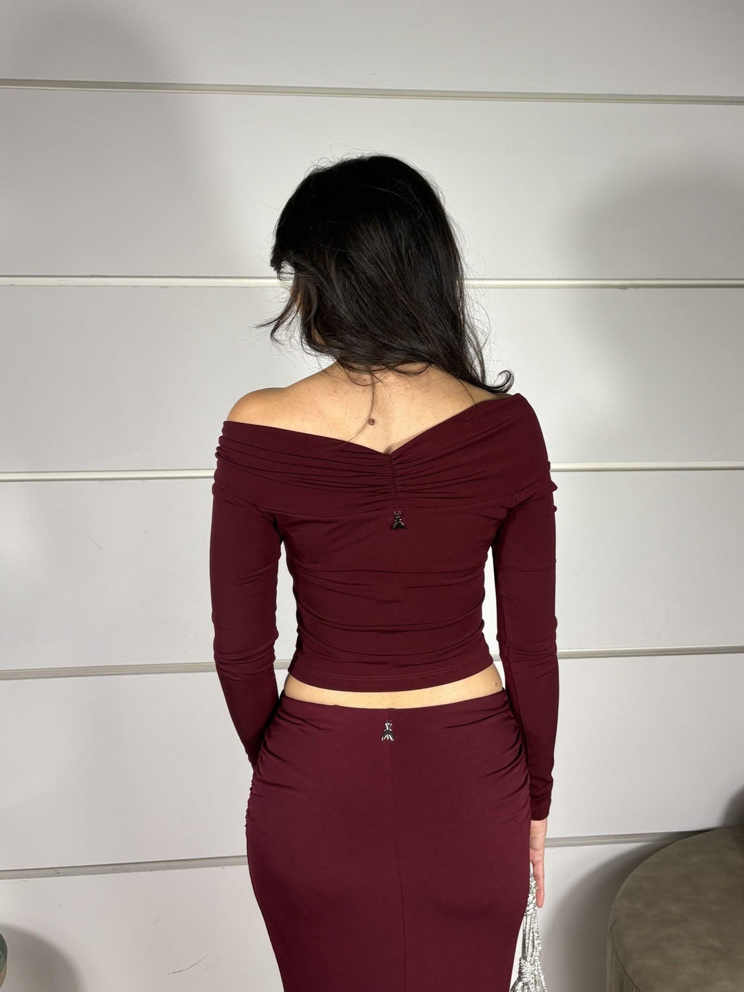 GONNA LUNGA IN JERSEY CON SPACCO BORDEAUX 2G1032J333M536 PATRIZIA PEPE PREVIEW