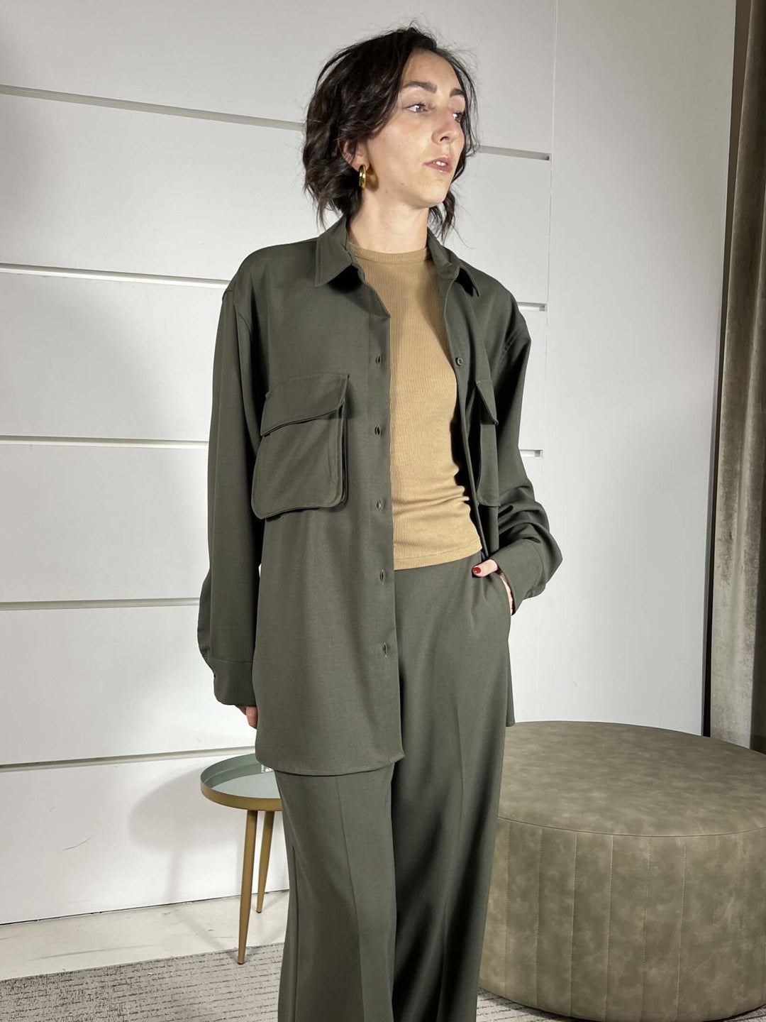 camicia over con tasche a patta verde militare 26C1023MILITARE TENSIONE IN