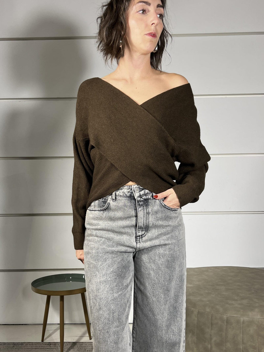 maglia a costine a incrocio moro 12011MORO SUSY MIX