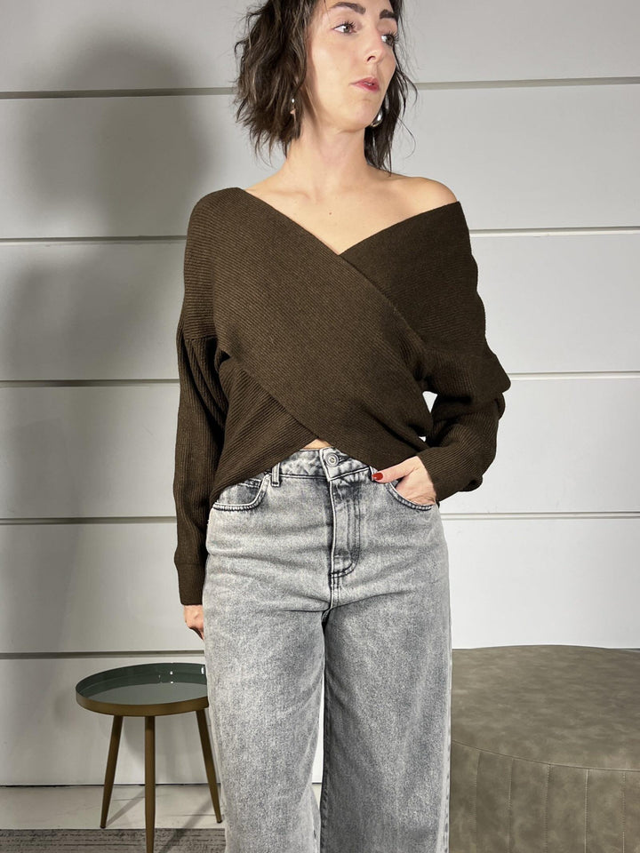 maglia a costine a incrocio moro 12011MORO SUSY MIX