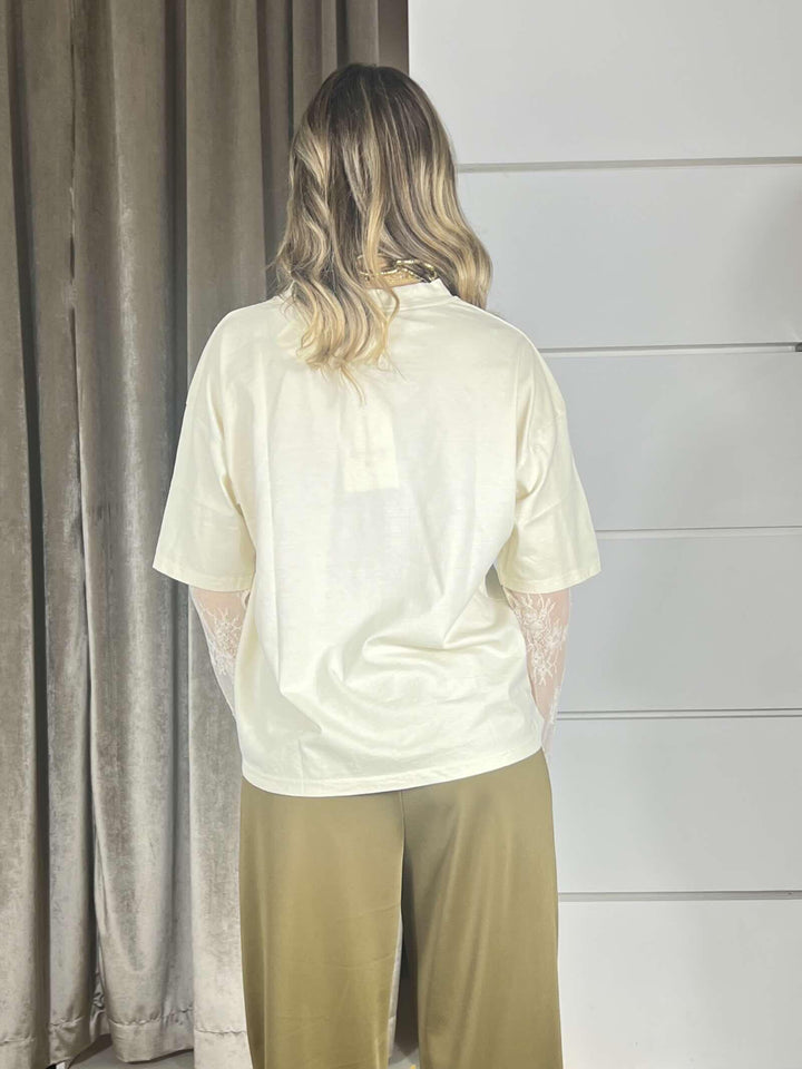 t-shirt  manica corta con manica in pizzo antique 11073ANTIQUE SUSY MIX
