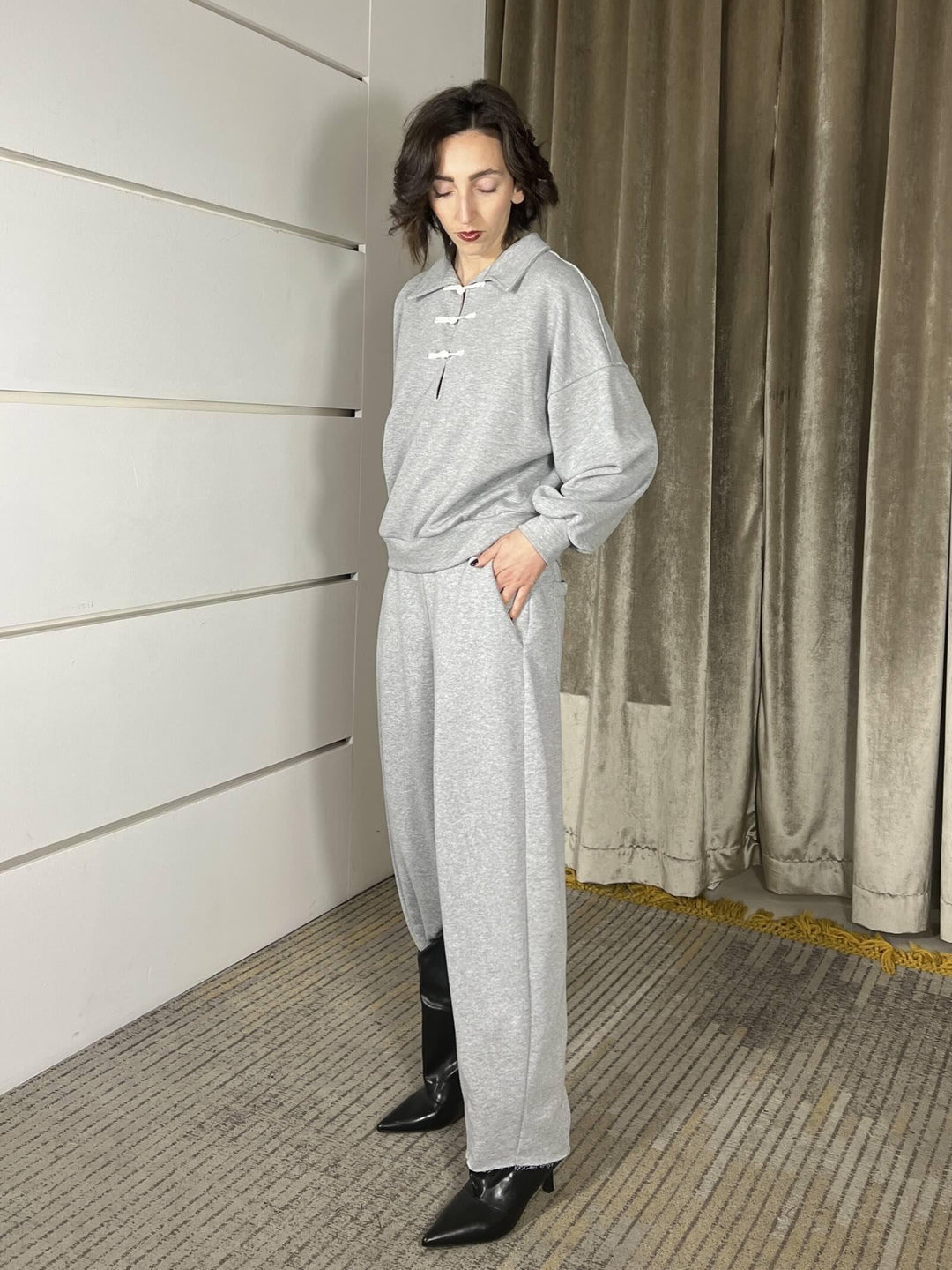 pantalone grigio  tensione in felpa, modello baloon 38529GRIGIO TENSIONE IN