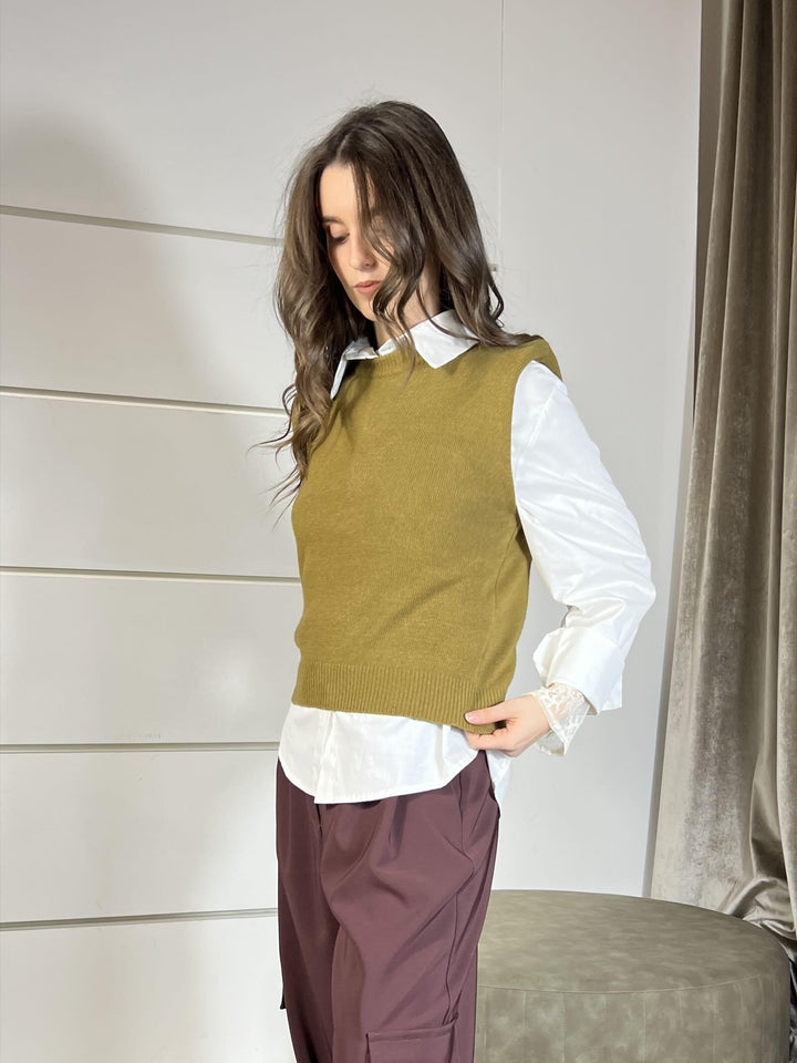 gilet girocollo con spallinaolio D80088OLIO TENSIONE IN