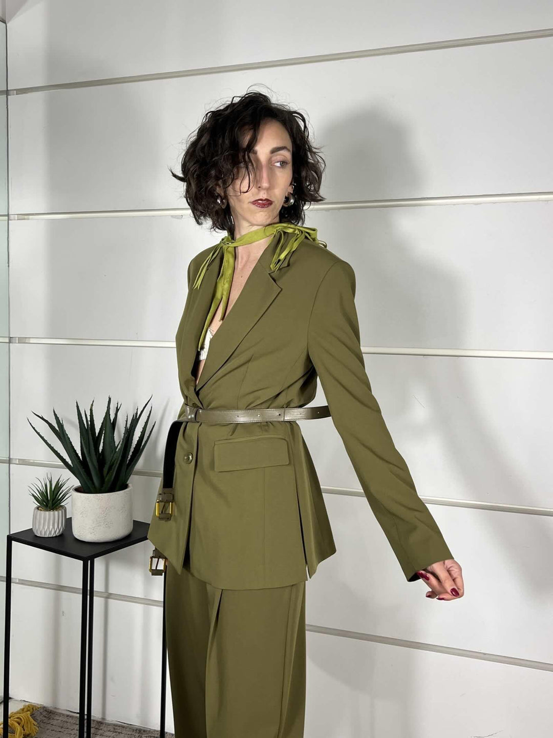 giacca over con cintura in vita pistacchio JBJ8LIC1748 IMPERIAL