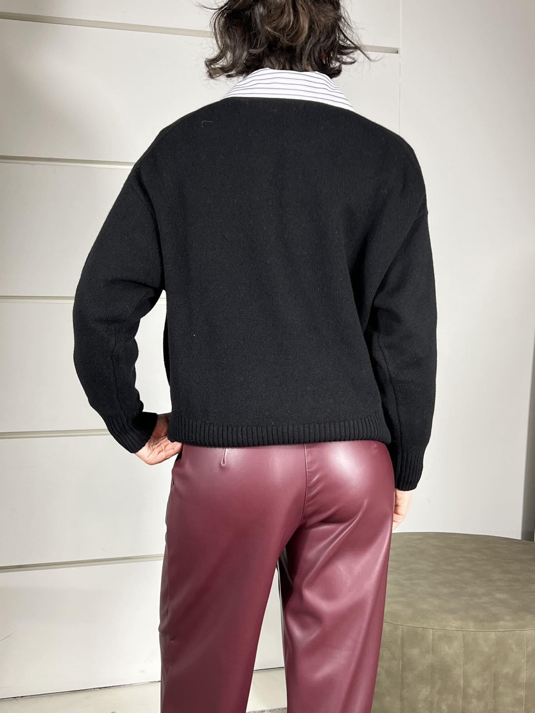 maglione girocollo over con coste 100%lana nero WL788AI25NERO TENSIONE IN