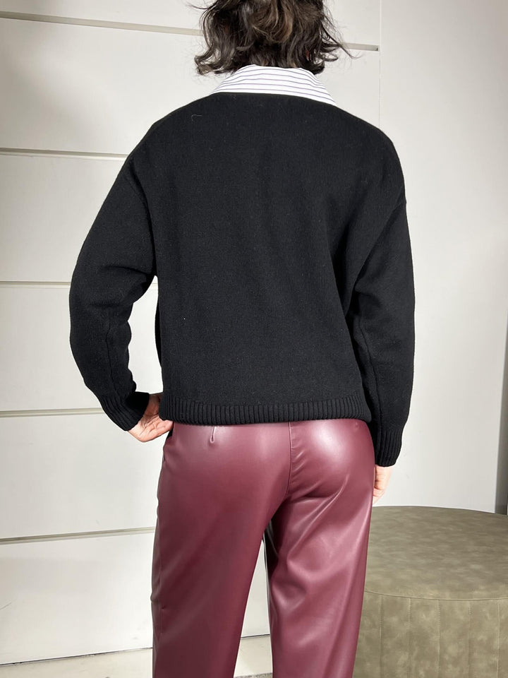 maglione girocollo over con coste 100%lana nero WL788AI25NERO TENSIONE IN