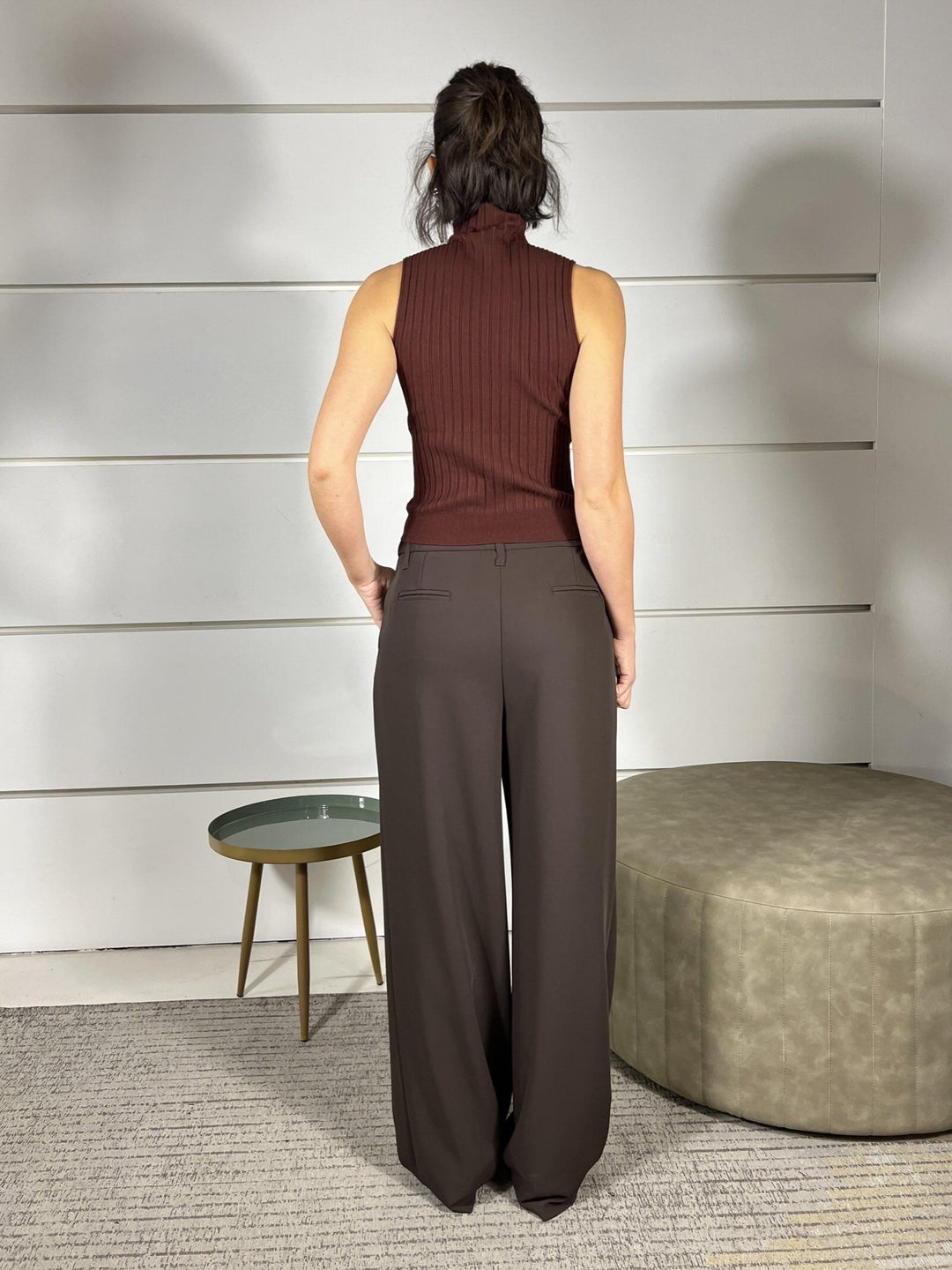 pantalone moro a palazzo con elastico nel retro PP261T52F1MORO SUSY MIX