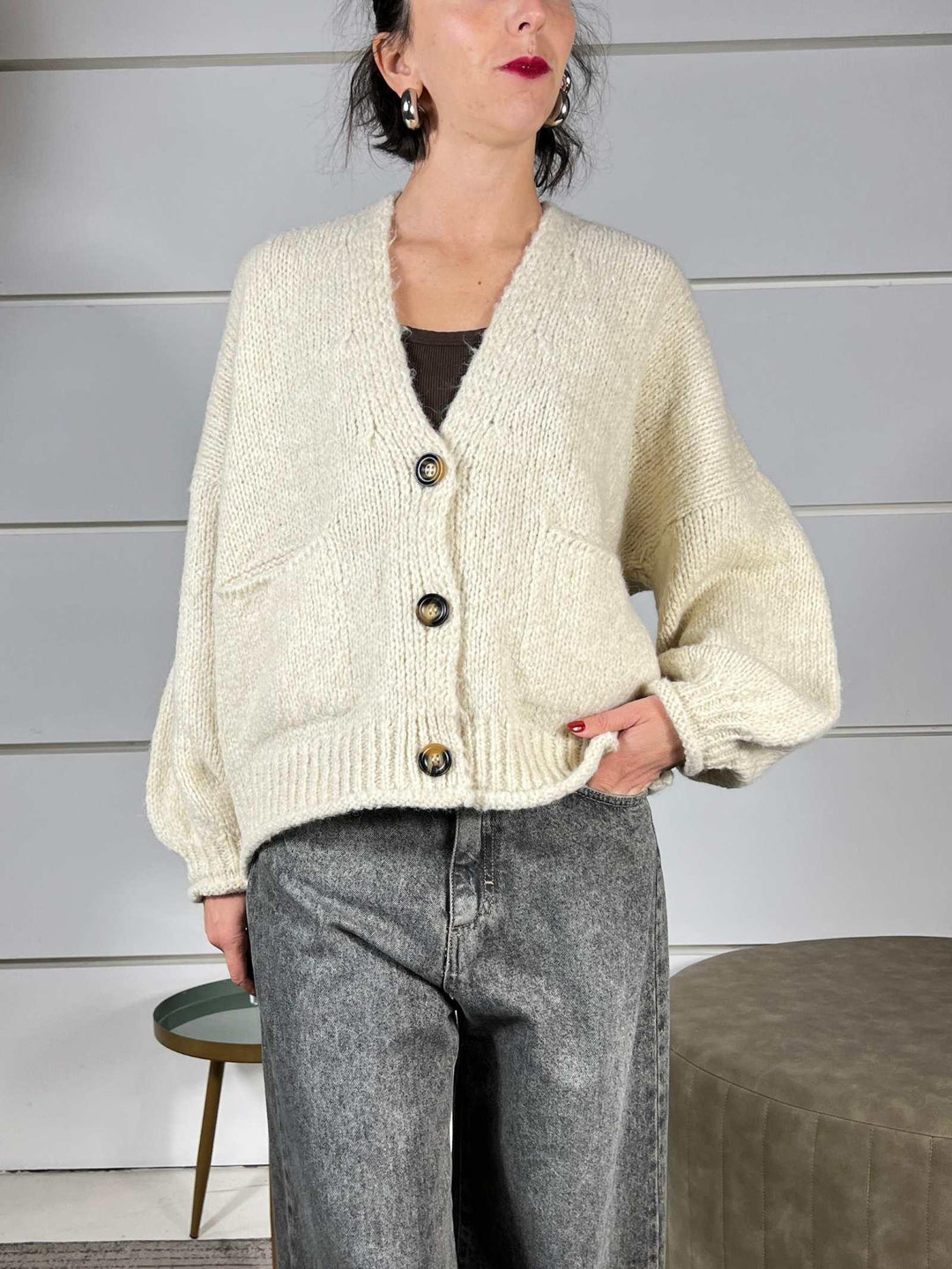 cardigan over 3 bottoni calce in misto lana JIT-P020CALCE HAVE ONE