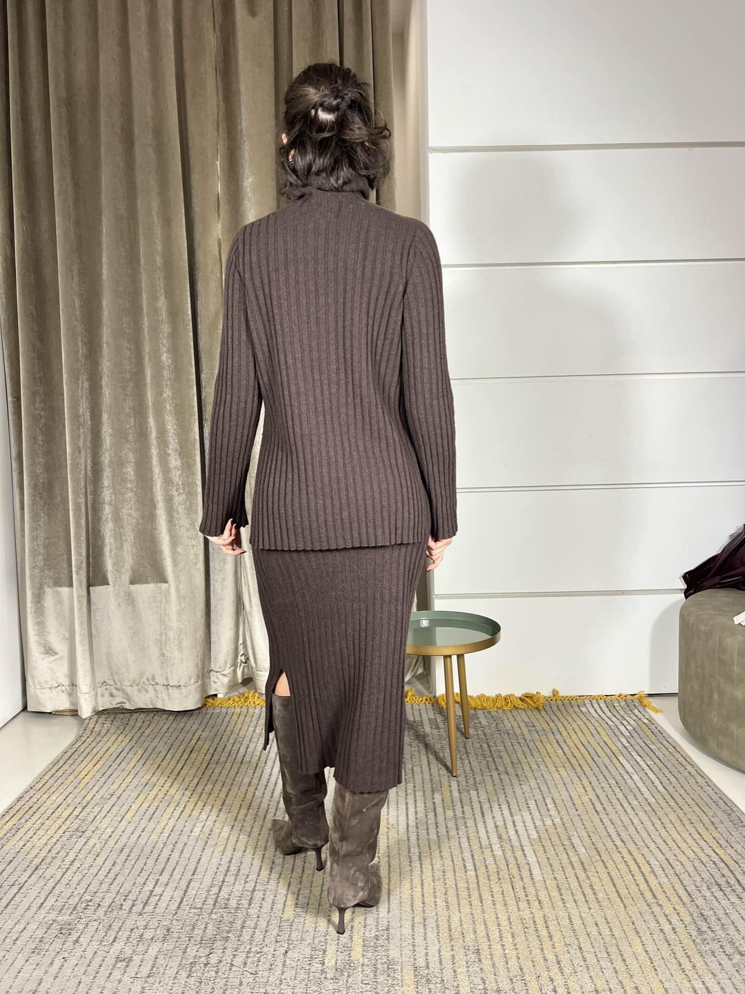 gonna in maglia a coste morO in  misto lana 77100FMORO VICOLO