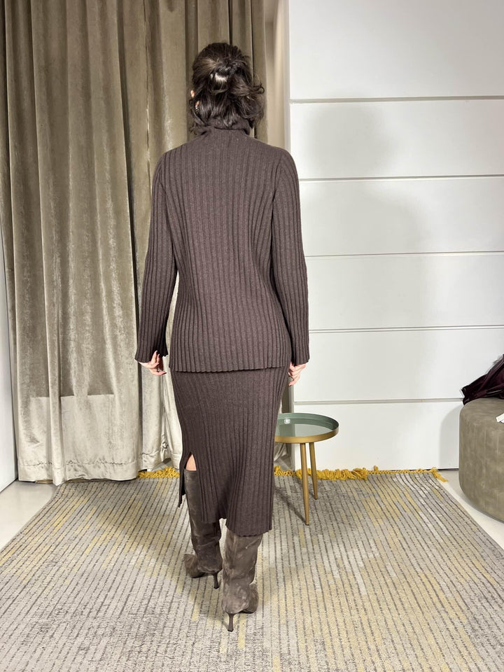 gonna in maglia a coste morO in  misto lana 77100FMORO VICOLO