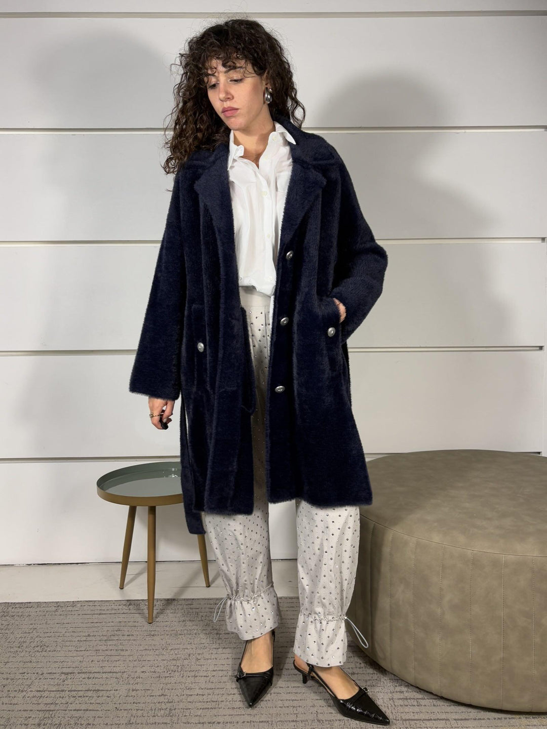 CAPPOTTO CON CINTURA EFFETTO VELOUR  BLU ZANTE CAPPOTTOG83 PINKO