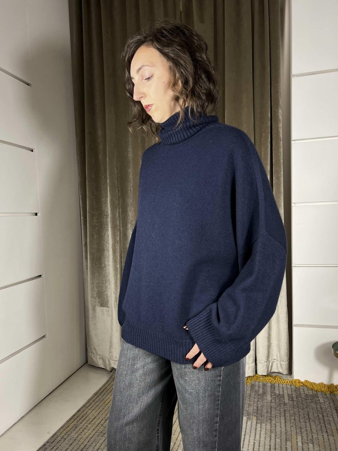 maglione collo alto con coste blu M30258911650 IMPERIAL