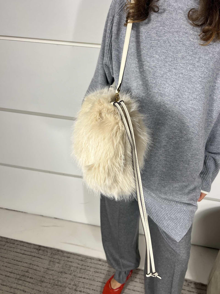 MAXI CLUTCH EFFETTO PELLICCIA BEIGE-GRIGIO FUMO ANTIQUE GOLD MAXI CLUTCHC50Q PINKO