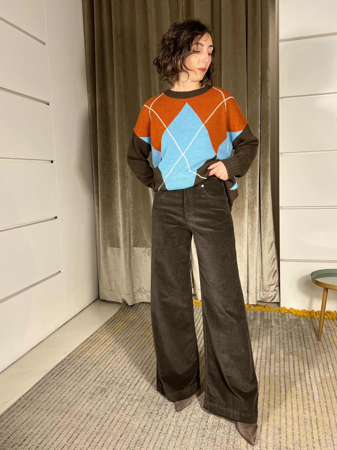 pantalone in velluto moro con maxi tasca 81187W8MORO SUSY MIX