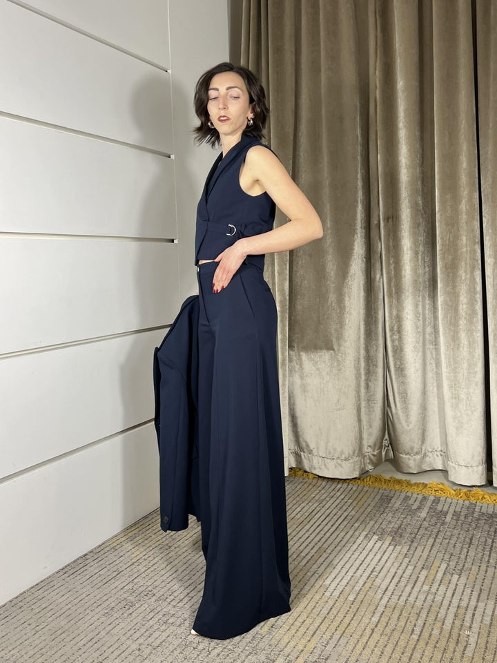 gilet corto con cinturina a lato blu TAB0140BLU VICOLO