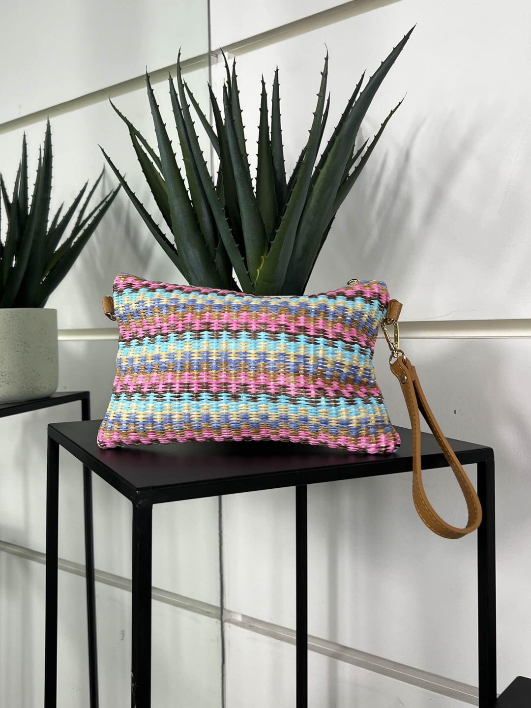 borsa in rafia a mano hawaii con tracolla in pelle RF-B0190HAWAII FEMME CAFE SELECTION