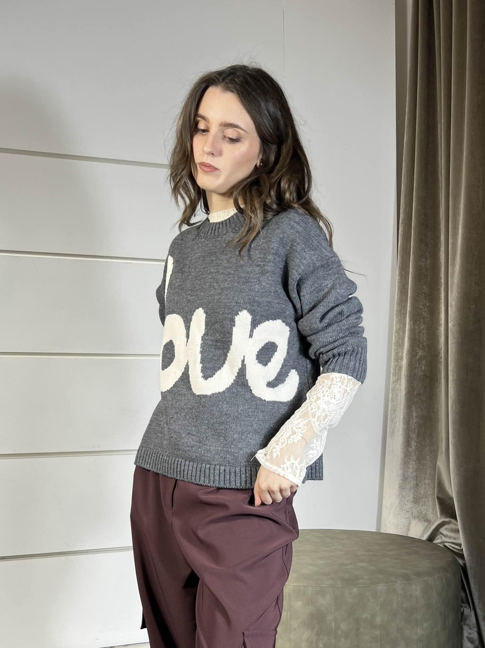 maglione girocollo charcoal con scritta burro  love W5HMJ70A400CHARCOAL TENSIONE IN
