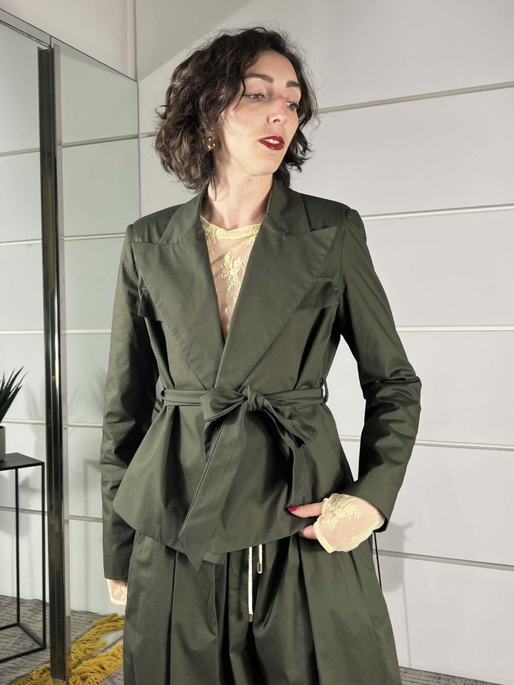 giacca  con cintura in cotone verde militare 10232VERDE MILITARE SUSY MIX