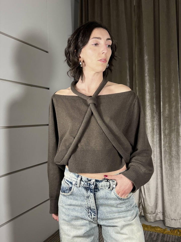 maglia con nodo nel collo moro MFP-Q034MORO HAVE ONE