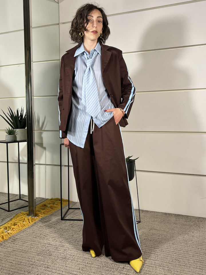 pantalone a palazzo con bande celeste 263000MORO SUSY MIX