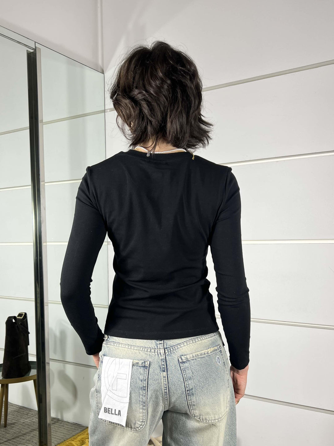 maglia nero girocollo con bottoncini sul davanti LC260027NERO LUMINA