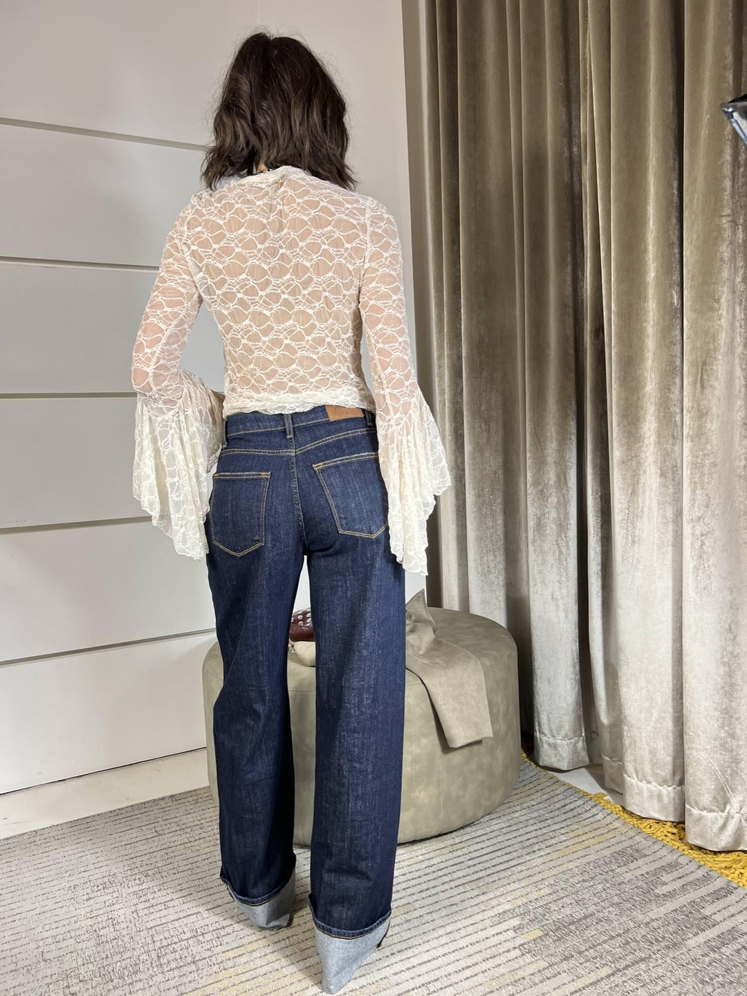 JEANS DENIM SCURO CON IMPUNTURE A CONTRASTO CON RIVOLTO NEL FONDO G01V0007DENIM PHILIA LOFT