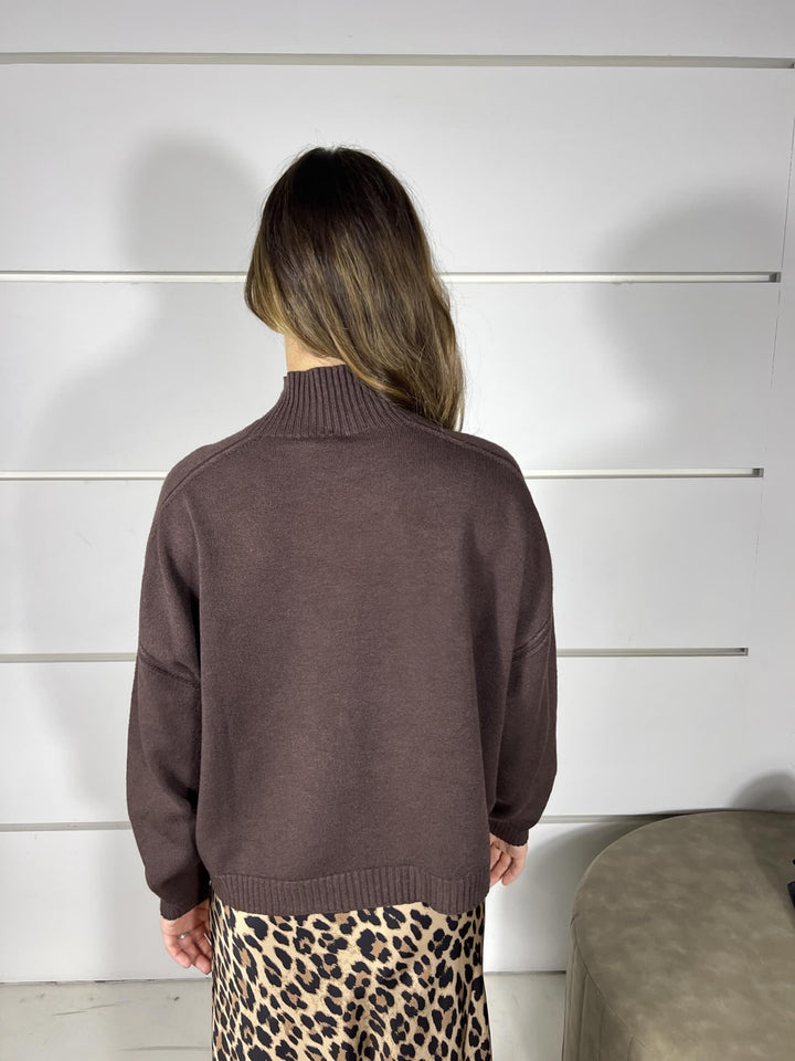 maglia collo alto con coste over, in viscosa moro 77063FMORO VICOLO