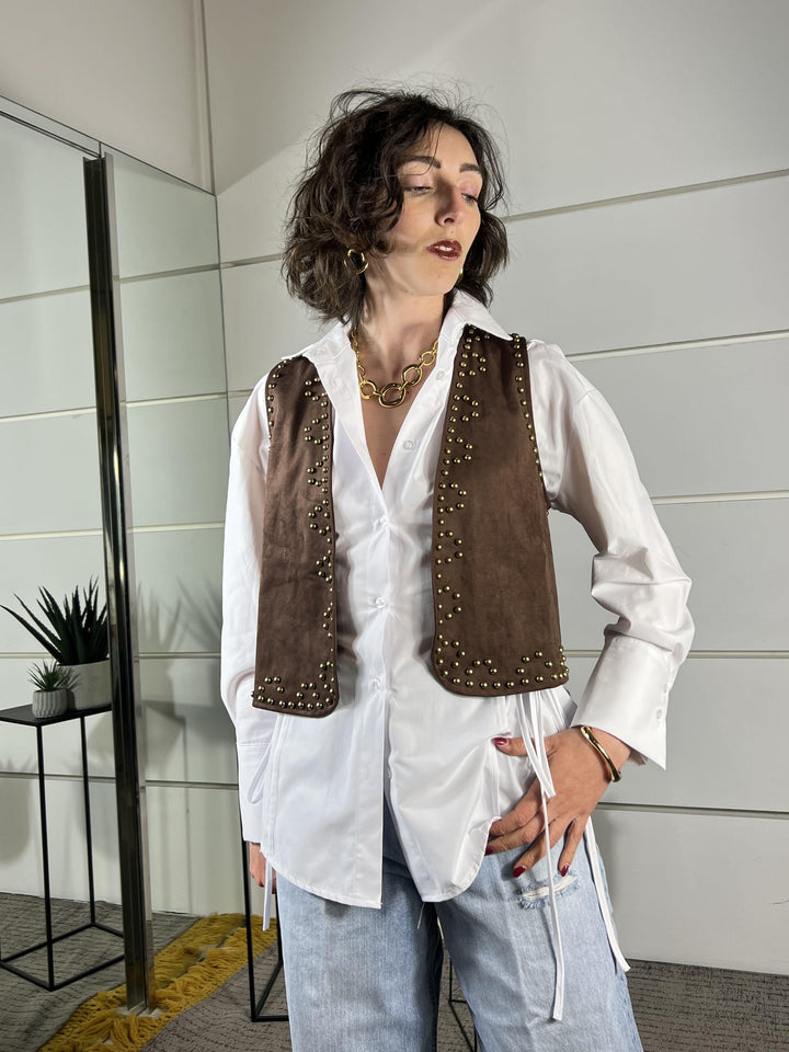 gilet con borchie moro LSS-Q024COFFEE HAVE ONE